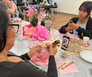 Beautician tea party held with esthetician students at the Bakersfield campus.